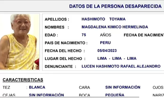 Ayúdalos a Volver Familia busca a adulta mayor desaparecida en Cercado