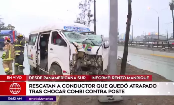 Chofer resultó herido tras chocar combi contra poste en la Panamericana Sur