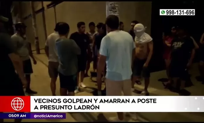 Comas Vecinos golpearon y amarraron a poste a presunto ladrón