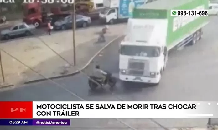 Huachipa Motociclista salvó de morir tras chocar con tráiler