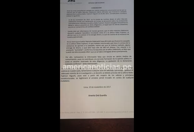 Abogado de Keiko Fujimori niega que Odebrecht haya afirmado que financió campaña