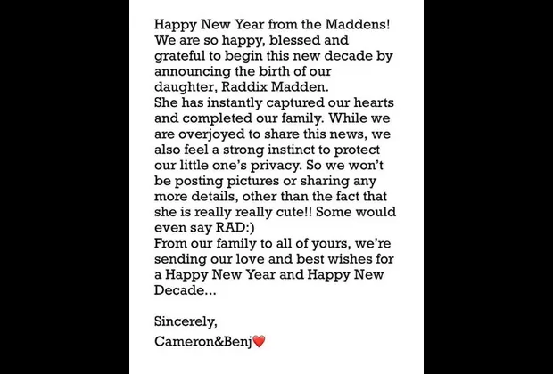 La actriz Cameron Díaz se convirtió en madre primeriza a sus 47 años