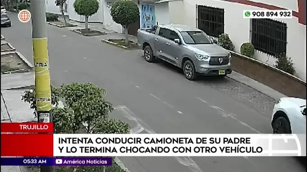 Adolescente intenta manejar camioneta de su padre y termina chocándolo en Trujillo. Foto: América Noticias