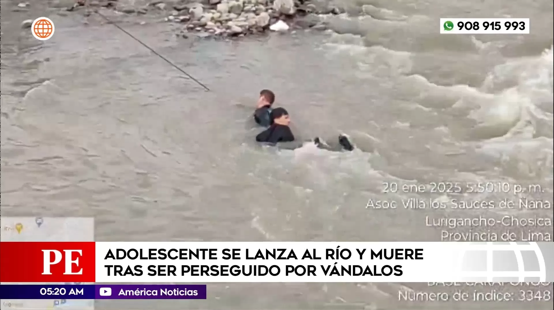 Adolescente se lanza al río y muere tras ser perseguido por vándalos. Foto: América Noticias Adolescente se lanza al río y muere tras ser perseguido por vándalos. Foto: América Noticias