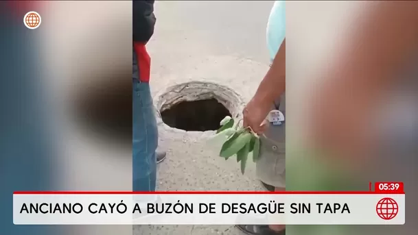 Adulto mayor cae a buzón de desagüe sin tapa en Chiclayo. Foto: América Noticias Adulto mayor cae a buzón de desagüe sin tapa en Chiclayo. Foto: América Noticias