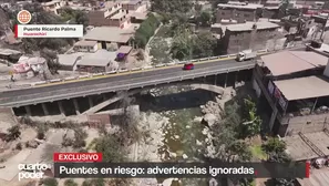 Diez puentes de Lima registran rajaduras y riesgo de colapso. El puente Chillón y estructuras de la Carretera Central superaron su vida útil y sufren erosión. Video: Cuarto Poder