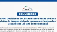 AFIN: Liquidación de Rutas de Lima daña la imagen del Perú