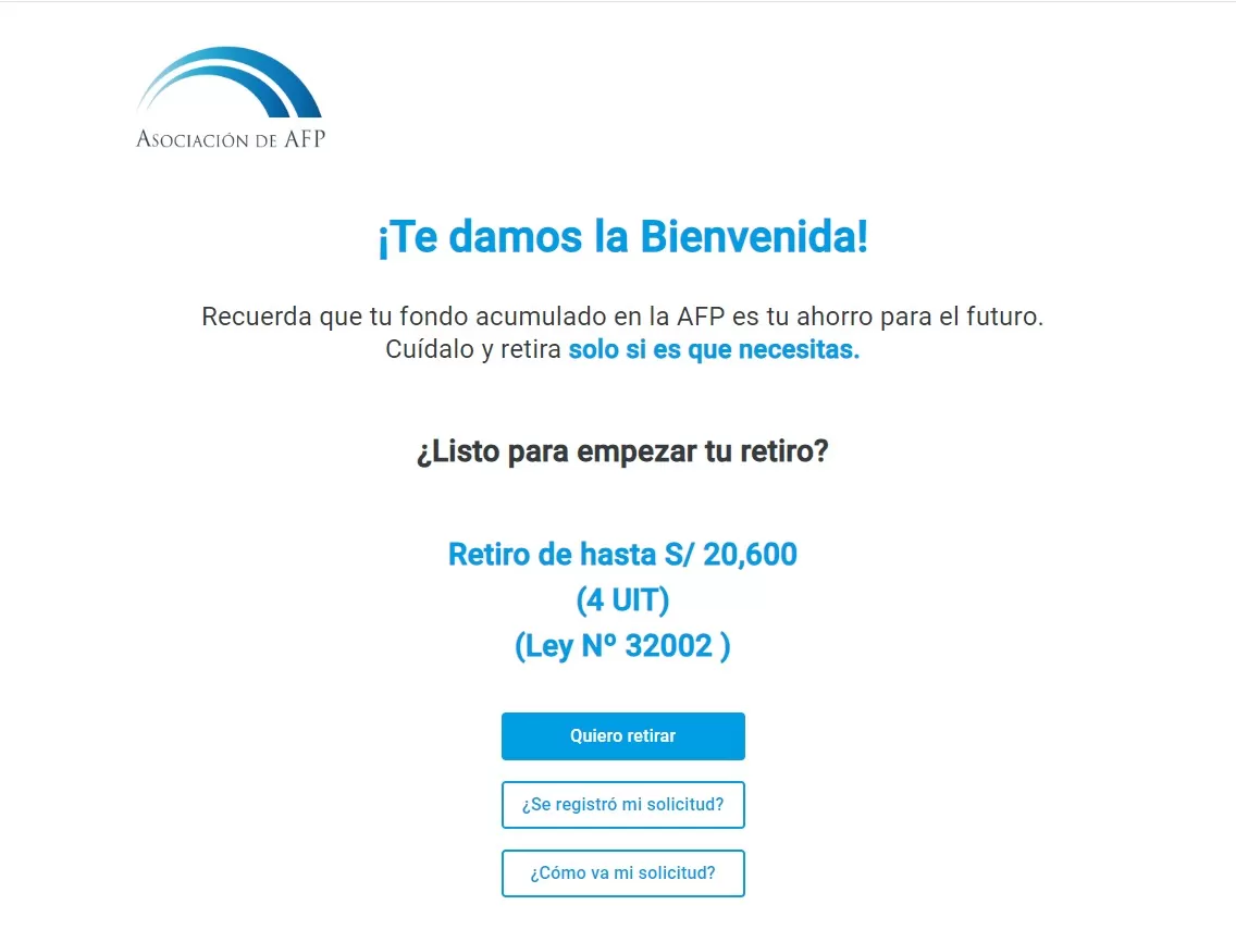 Web para solicitar retiro | Imagen: Página Web Solicita Retiro AFP