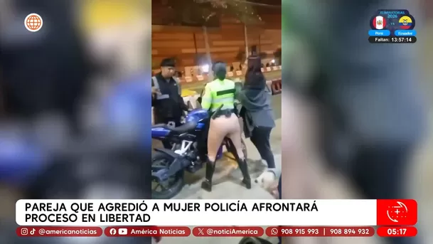Pareja que agredió a mujer policía afrontará proceso en libertad en el Cercado de Lima. Foto: América Noticias