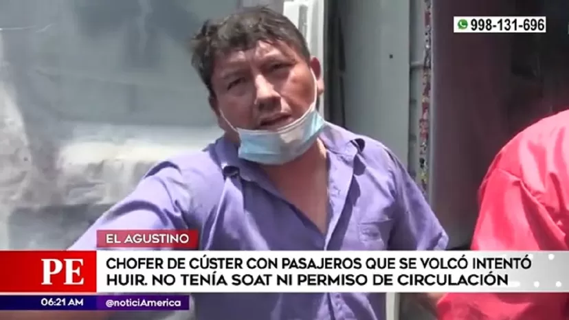 El Agustino: Cúster sin SOAT se volcó y chofer intentó huir del lugar del accidente