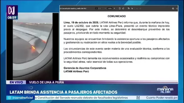 Comunicado de LATAM sobre incidente en avión