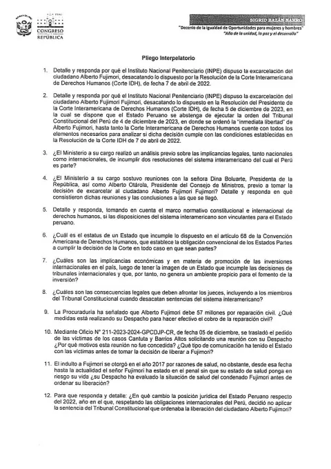 Moción de interpelación contra el titular de Justicia