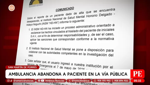 Ambulancia abandona a paciente en la vía pública en San Martín de Porres. Foto: América Noticias