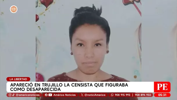 Aparece en Trujillo censista reportada como desaparecida. Foto: América Noticias
