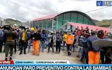 Challhuahuacho en paro preventivo contra el gobierno y Las Bambas - Noticias de bambas