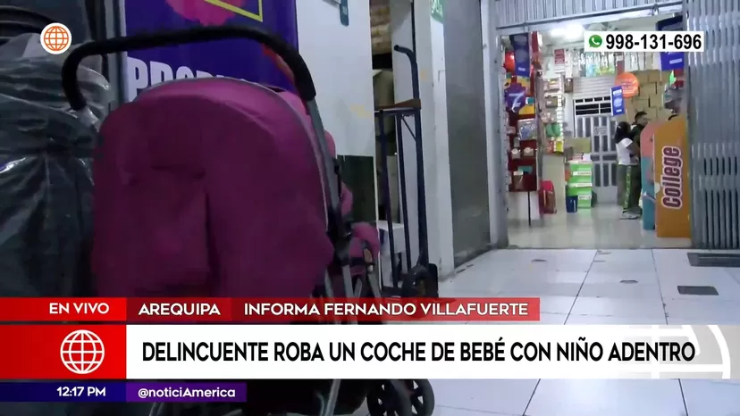 Arequipa: Delincuente roba un coche de bebé con niño adentro