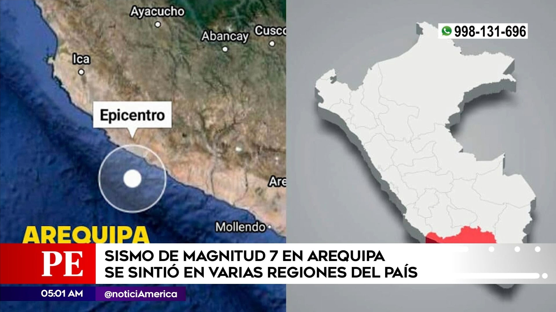 Fuerte sismo en Arequipa. Foto: América Noticias