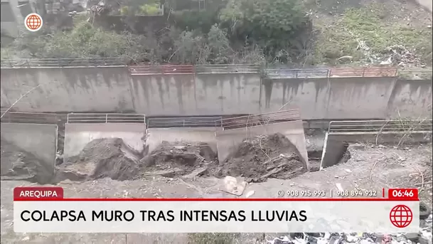 Arequipa: Muro de contención colapsó por lluvias y pone en riesgo a familias. Foto: América Noticias