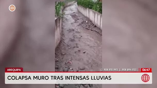 Arequipa: Muro de contención colapsó por lluvias y pone en riesgo a familias. Foto: América Noticias