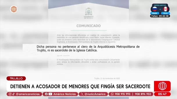 Fingía ser sacerdote y acosaba a un niño: hombre es detenido tras operativo en Trujillo/ América Noticias Fingía ser sacerdote y acosaba a un niño: hombre es detenido tras operativo en Trujillo/ América Noticias