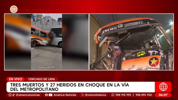 Así quedó el bus que chocó con unidad del Metropolitano. Foto: América Noticias