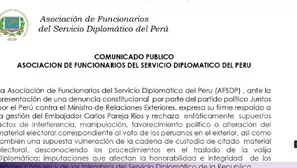 Asociación del Servicio Diplomático rechazó acusaciones sobre presunta manipulación del voto en el extranjero y defendió la labor de consulados y embajadas./ Video: Canal N
