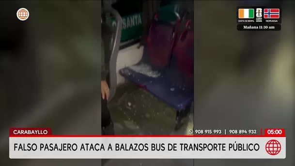 Atacan a balazos bus de empresa Salamanca Parral en Carabayllo. Foto: América Noticias
