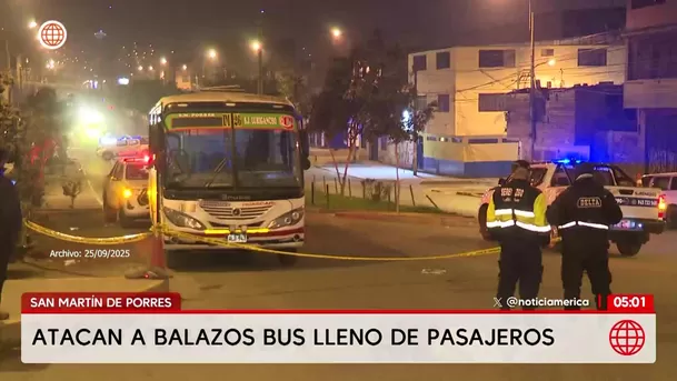 Atacan a balazos bus con pasajeros en San Martín de Porres. Foto: América Noticias