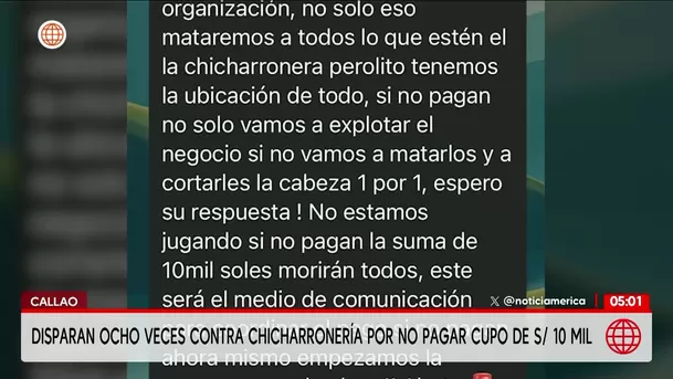 Atacan a balazos una chicharronería por cobro de cupo en el Callao. Foto: América Noticias Atacan a balazos una chicharronería por cobro de cupo en el Callao. Foto: América Noticias