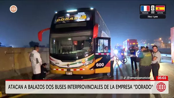 Atacan a balazos dos buses de la empresa El Dorado. Foto: América Noticias Atacan a balazos dos buses de la empresa El Dorado. Foto: América Noticias