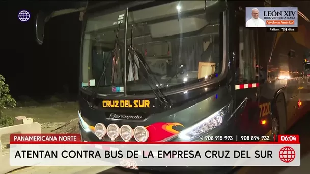 Bus de Cruz del Sur sufre ataque con perdigones en plena ruta. Foto: América Noticias Bus de Cruz del Sur sufre ataque con perdigones en plena ruta. Foto: América Noticias