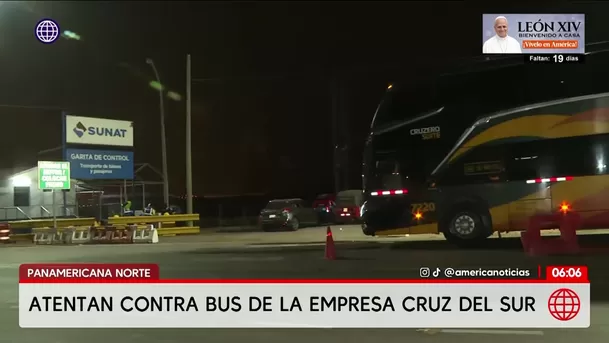 Bus de Cruz del Sur sufre ataque con perdigones en plena ruta. Foto: América Noticias Bus de Cruz del Sur sufre ataque con perdigones en plena ruta. Foto: América Noticias