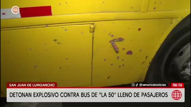 Extorsionadores atacan bus de “La 50” con explosivo en San Juan de Lurigancho/ América Noticias