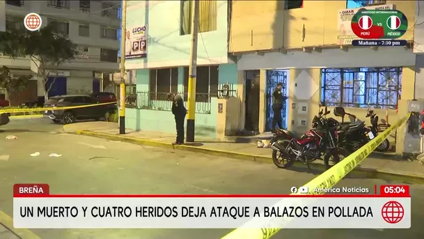 Ataque a balazos en una pollada en Breña deja un muerto y cuatro heridos. Foto: América Noticias Ataque a balazos en una pollada en Breña deja un muerto y cuatro heridos. Foto: América Noticias