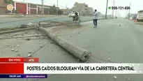 Postes caídos en la Carretera Central. Foto y video: América Noticias