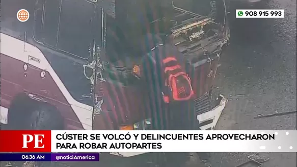 Cúster se volcó y ladrones aprovechan para robar autopartes en Ate. Foto: América Noticias