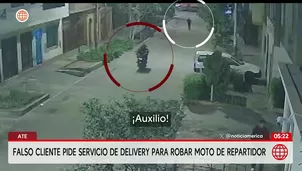 Ate: Delincuente roba moto a repartidor tras pedir falso delivery. Foto y video: América Noticias