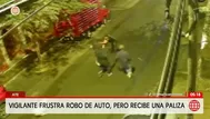 Ate: Delincuentes golpean a vigilante que frustró robo de auto