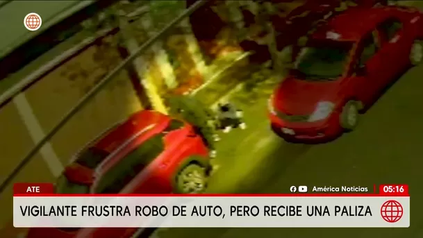 Ate: Delincuentes golpean a vigilante que frustró robo de auto. Foto: América Noticias Ate: Delincuentes golpean a vigilante que frustró robo de auto. Foto: América Noticias