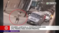 Hombre amenaza con una piedra a conductores en Ate. Foto y video: América Noticias