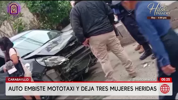 Auto embiste mototaxi y deja tres mujeres heridas en Carabayllo. Foto: América Noticias Auto embiste mototaxi y deja tres mujeres heridas en Carabayllo. Foto: América Noticias