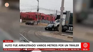 Auto fue arrastrado varios metros por un tráiler en Trujillo. Foto y video: América Noticias