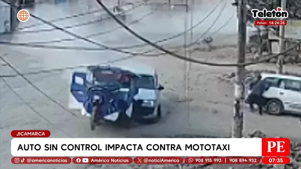 Auto fuera de control choca contra mototaxi en Jicamarca. Foto: América Noticias