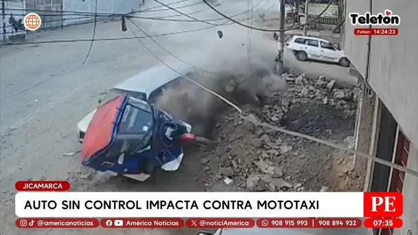 Auto fuera de control choca contra mototaxi en Jicamarca. Foto: América Noticias