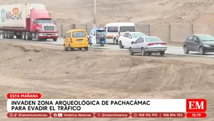 Autos invaden zona arqueológica de Pachacamac para evitar tráfico. Foto y video: Canal N