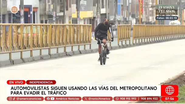 Automovilistas siguen usando las vías del Metropolitano para evadir el tráfico en Independencia. Foto: América Noticias