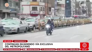 Autos y motos invaden carril del Metropolitano en Independencia. Foto y video: América Noticias