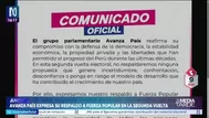 Avanza País apoyará a Fuerza Popular en elecciones
