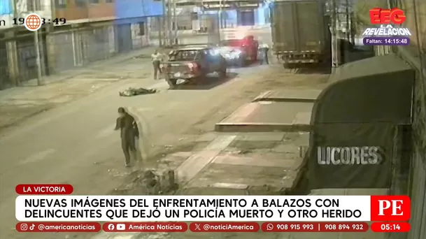 Nuevas imágenes del enfrentamiento a balazos con delincuentes que dejó un policía muerto en La Victoria. Foto: América Noticias