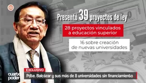 José Balcázar presentó 16 proyectos para crear universidades cuando fue congresista. Varias iniciativas avanzaron sin presupuesto asegurado y pese a observaciones del Ejecutivo. Video: Cuarto Poder